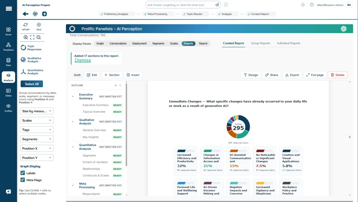 Fusion Analytics findings with charts traceable to source evidence